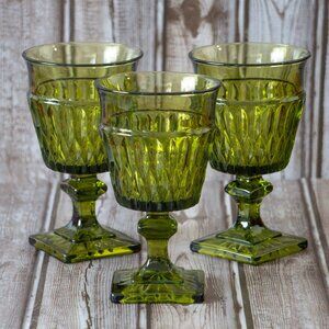 Vintage Indiana Glass Avocado Green Goblets - Set of 3, 1970s, Mid Century